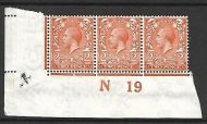 N19(5) 2d Orange Royal Cypher Control N19 imperf strip of 3 UNMOUNTED MINT