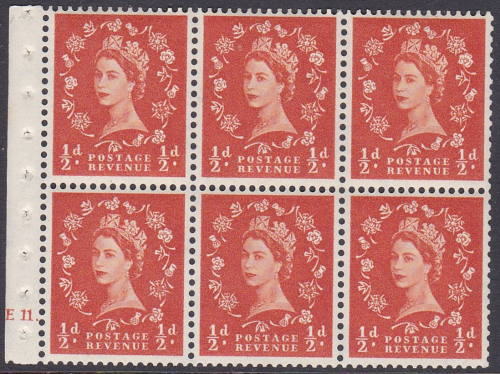 SB7  Wilding booklet pane M C Cream cylinder E11 Dot perf Ie UNMOUNTED MNT