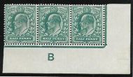 Sg 215 ½d Blue-Green Control B Imperf plate 9 De La Rue UNMOUNTED MINT