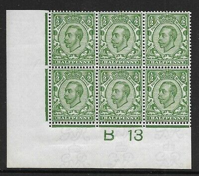 N5(1) ½d Green Corner block of 6 control B13 perf type 2 UNMOUNTED MINT