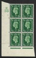 1937 ½d Green Dark colours E39 95 No Dot perf 5(E I) block 6 UNMOUNTED MINT MNH
