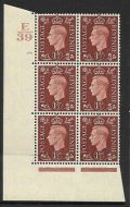 1937 1½d Brown Dark colours D38 150 No Dot perf 5(E I) block 6 UNMOUNTED MINT