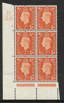 1937 2d Orange Dark colours D38 8 Dot perf 5(E I) block 6 UNMOUNTED MINT MNH