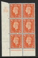 1937 2d Orange Dark colours E39 12 Dot perf 6B(E P) block 6 UNMOUNTED MINT MNH