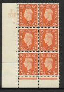 1937 2d Orange Dark colours F39 11 Dot perf 6B(E P) block 6 UNMOUNTED MINT MNH