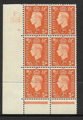 1937 2d Orange Dark colours F39 11 Dot perf 6B(E P) block 6 UNMOUNTED MINT MNH