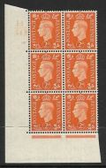 1937 2d Orange Dark colours H40 15 No Dot perf 5(E I) block 6 UNMOUNTED MINT MNH