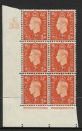 1937 2d Orange Dark colours C38 1 No Dot perf 5(E I) block 6 UNMOUNTED MINT MNH