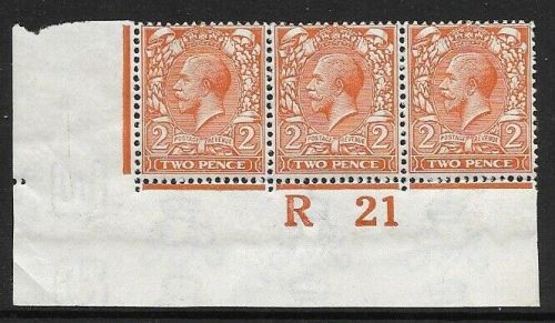 N19(5) 2d Orange Royal Cypher Control R 21 imperf strip 3 lightly MOUNTED MINT