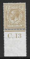 N32(2) 1 - Pale Bistre-brown Royal Cypher Cont C.13 perf MOUNTED MINT in margin