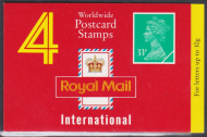 GJ1 Barcode Booklet 4 x 33p Worldwide Postcard stamps - complete - No Cylinder