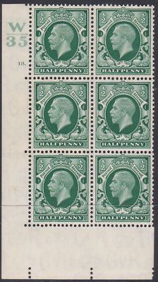 1934 ½d Photogravure cyl blk W35 18 Dot Perf 5(E I) UNMOUNTED MINT