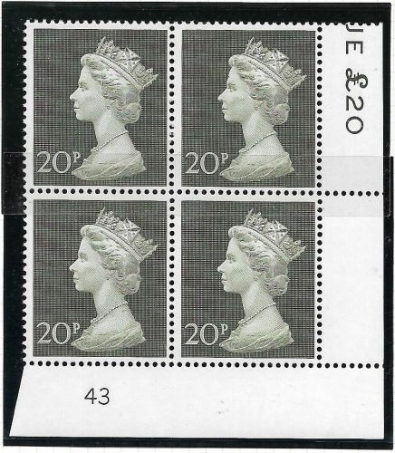 1970 20p Decimal Machin Cylinder 43 UNMOUNTED MINT