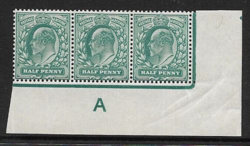 Sg 216 M1(2) ½d Blue-Green Control A imperf De La Rue perf H1 UNMOUNTED MINT