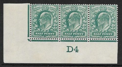 Sg 216 M1(2) ½d Blue-Green Control D4 imperf De La Rue perf V1 UNMOUNTED MINT