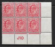 M5(1) 1d Scarlet Control J10 perf type V2 block of 6 UNMOUNTED MINT