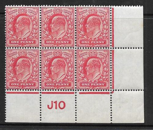 M5(1) 1d Scarlet Control J10 perf type V2 block of 6 UNMOUNTED MINT