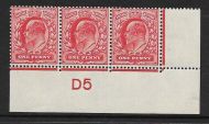 Sg 219 M5(1) 1d Scarlet Control D5 Strip of 3 UNMOUNTED MINT MNH