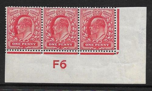 Sg 219 M5(1) 1d Scarlet Control F6 Strip of 3 UNMOUNTED MINT MNH
