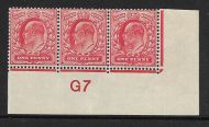 Sg 219 M5(1) 1d Scarlet Control G7 Strip of 3 perf V2A UNMOUNTED MINT MNH