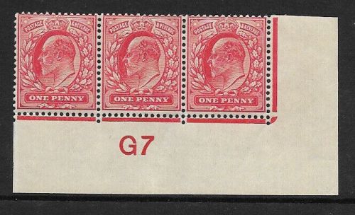 Sg 219 M5(1) 1d Scarlet Control G7 Strip of 3 perf V2A UNMOUNTED MINT MNH