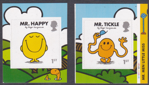 sg3901-3902 PM54 2016 Mr men Pair of 1st class stamps from booklet-self adhesive