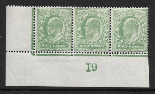 1907 M2(2) ½d Yellow Green Control I9 De La Rue perf V2A UNMOUNTED MINT