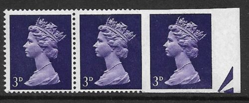 Sg 729a 3d Pre-decimal Machin GA - imperf strip UNMOUNTED MINT MNH