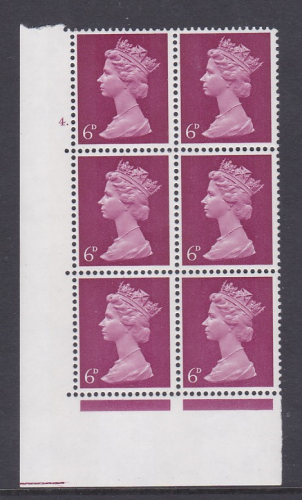 Pre-decimal Machin 6d PVA 2B Head A perf A Cylinder 4 Dot - MNH
