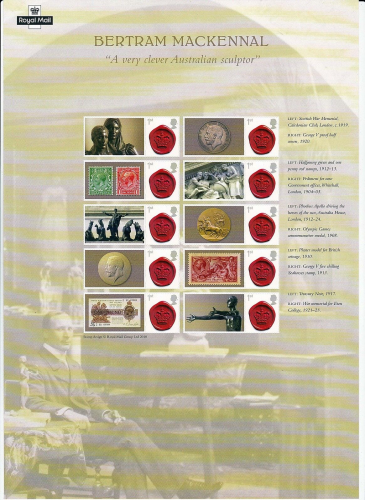 CSS-022 - Bertram MacKennal 150th Birth Anniversary Smiler sheet UNMOUNTED MINT
