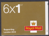 MB7 Supporting London 6 x 1st stamps barcode booklet - Self Adhesive - Cyl W3