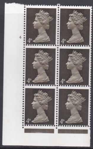 Pre-decimal Machin 4d PVA 2B Head A Perf (F L) Cylinder 4 No Dot  U M