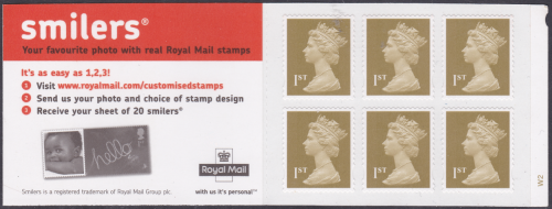 MB4a 2005 Baby 6 x 1st class stamps barcode booklet Self Adhesive - Cylinder W2