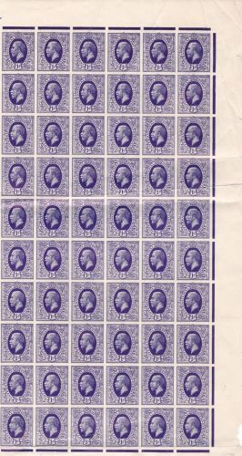 1912 1d George V Purple imperf International Stamp Exhibition Bottom R sheet U M