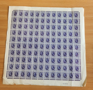 1912 1d George V Purple imperf International Stamp Exhibition Full Sheet U M