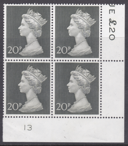 1970 20p Decimal Machin Cylinder 13 UNMOUNTED MINT