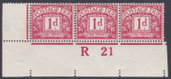 D2wi 1d Royal Cypher Postage due Control R21 Imperf strip of 3 UNMOUNTED MINT