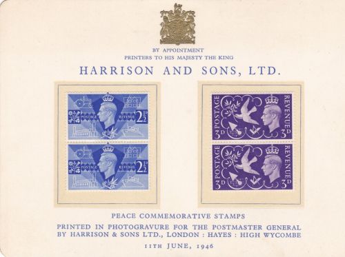 1946 Sg491-492 KGVI Victory Harrison and Presentation card  Perfect condition