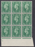 Sg 505h 1½d GVI Malformed fleur De Lys at right Block of 9 MOUNTED MINT