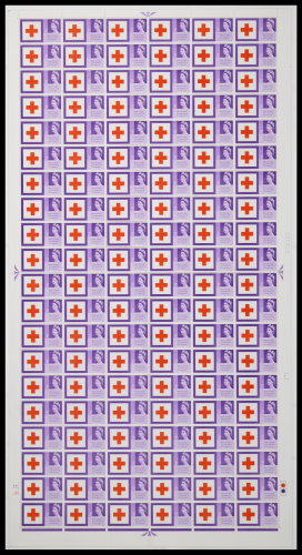 Sg642 1963 3d Red Cross Centenary Full sheet 3A2B Dot unmounted mint