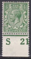 N14(-) ½d Myrtle Green Royal Cypher Control S21 Perf MOUNTED MINT MNH