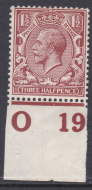 N18(-) 1½ Bright Red Brown Royal Cypher control O19 Imperf MOUNTED MINT