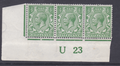 N14(-) ½d Cobalt  Green Control U23 imperf strip of 3 MOUNTED MINT