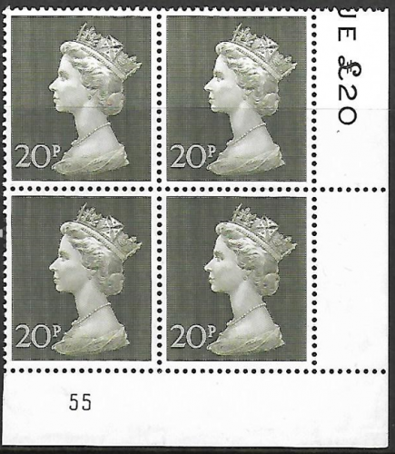 1970 20p Decimal Machin Cylinder 55 UNMOUNTED MINT
