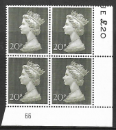 1970 20p Decimal Machin Cylinder 66 UNMOUNTED MINT
