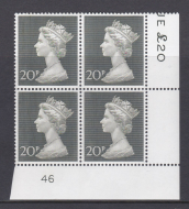 20p high value machin block cylinder 46 UNMOUNTED MINT