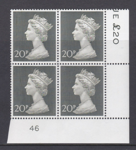 20p high value machin block cylinder 46 UNMOUNTED MINT