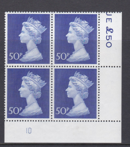 1970 50p Post office paper Decimal Machin Cylinder 10 UNMOUNTED MINT