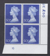 1970 50p Post office phosphorised paper Decimal Machin Cylinder 16 U M