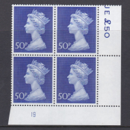 1970 50p Post office phosphorised paper Decimal Machin Cylinder 19 U M